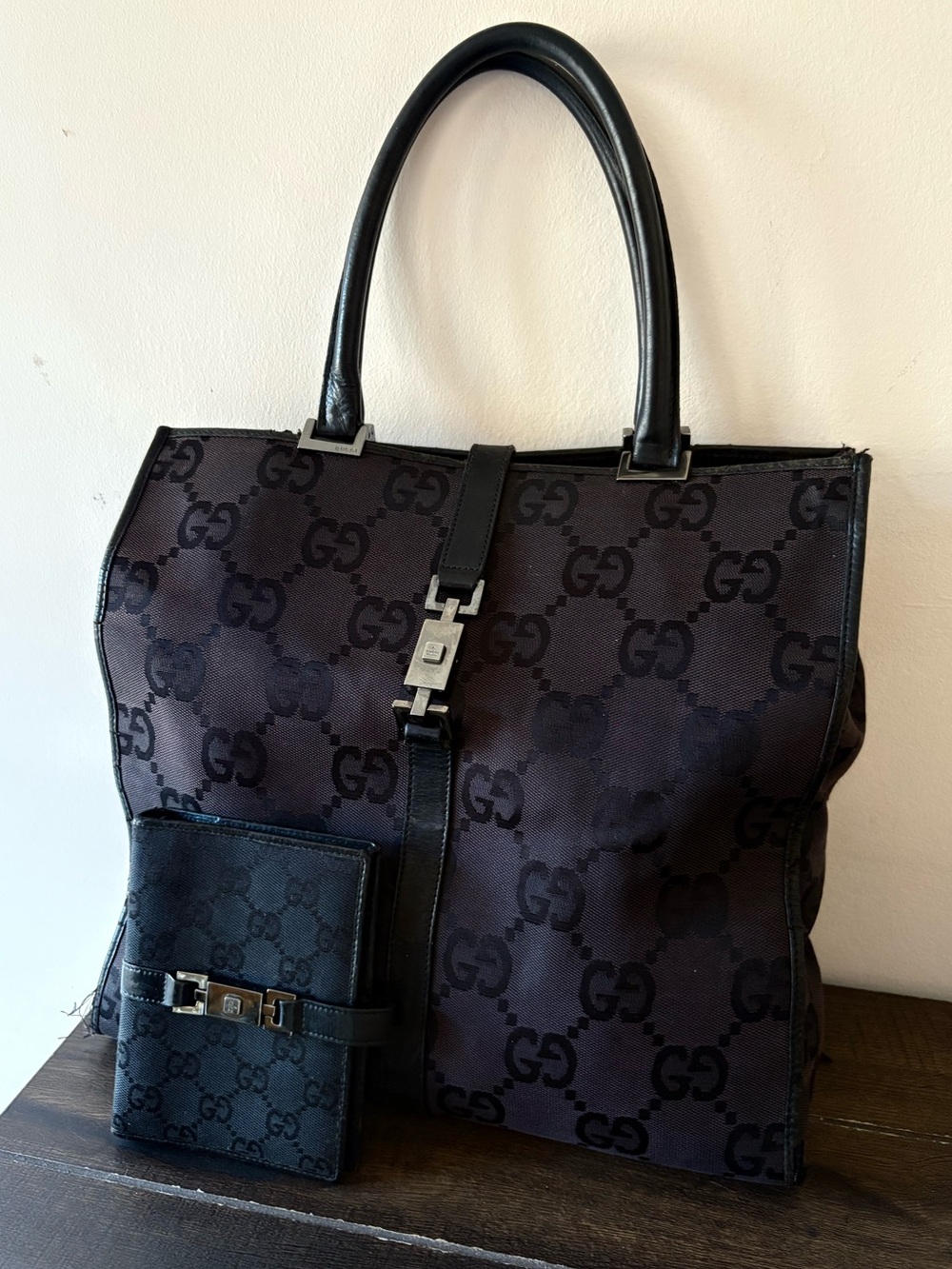 Gucci Jackie 1961 Monogram Tote Bag & Agenda Planner Set - Black